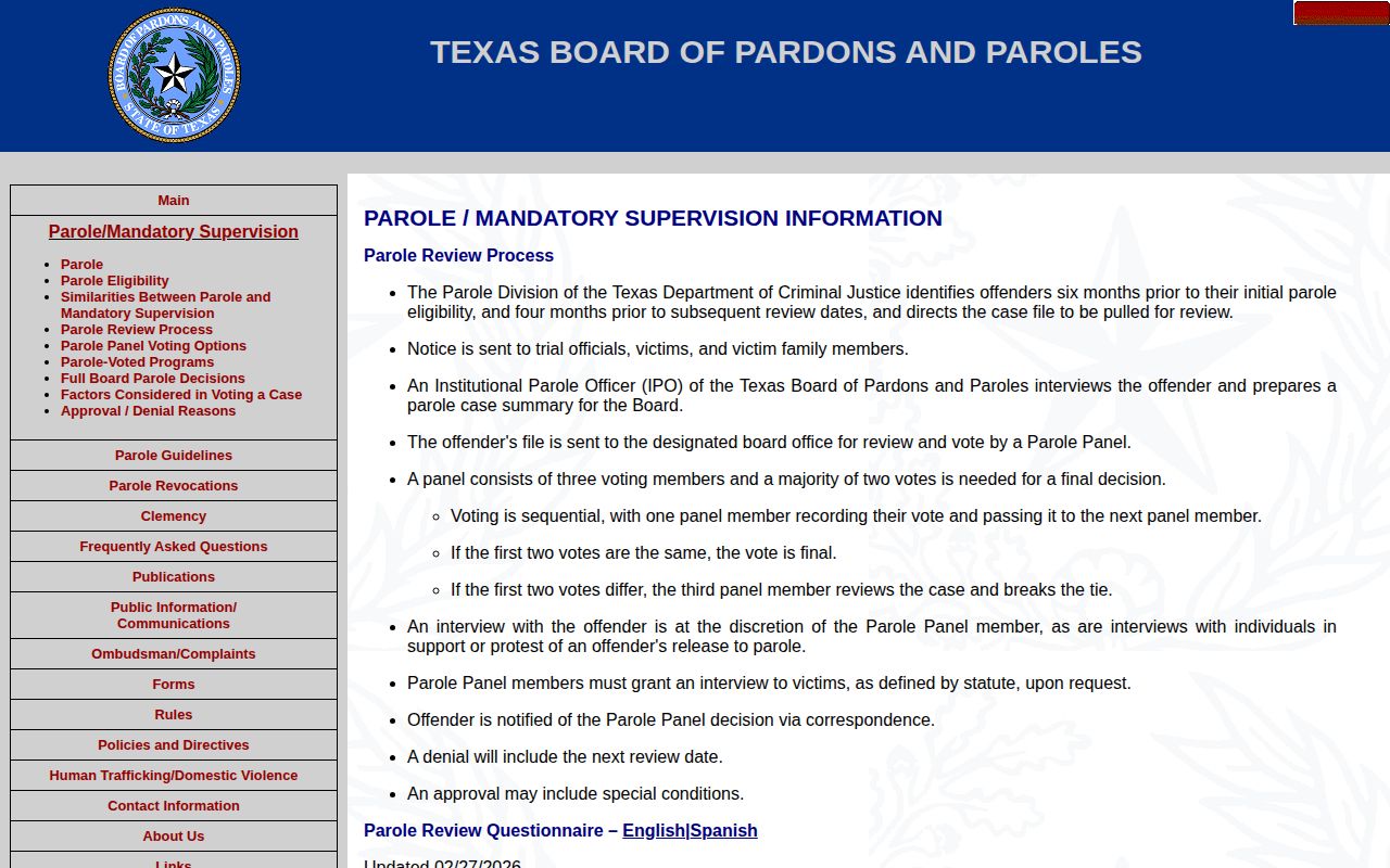 Texas parole review process page