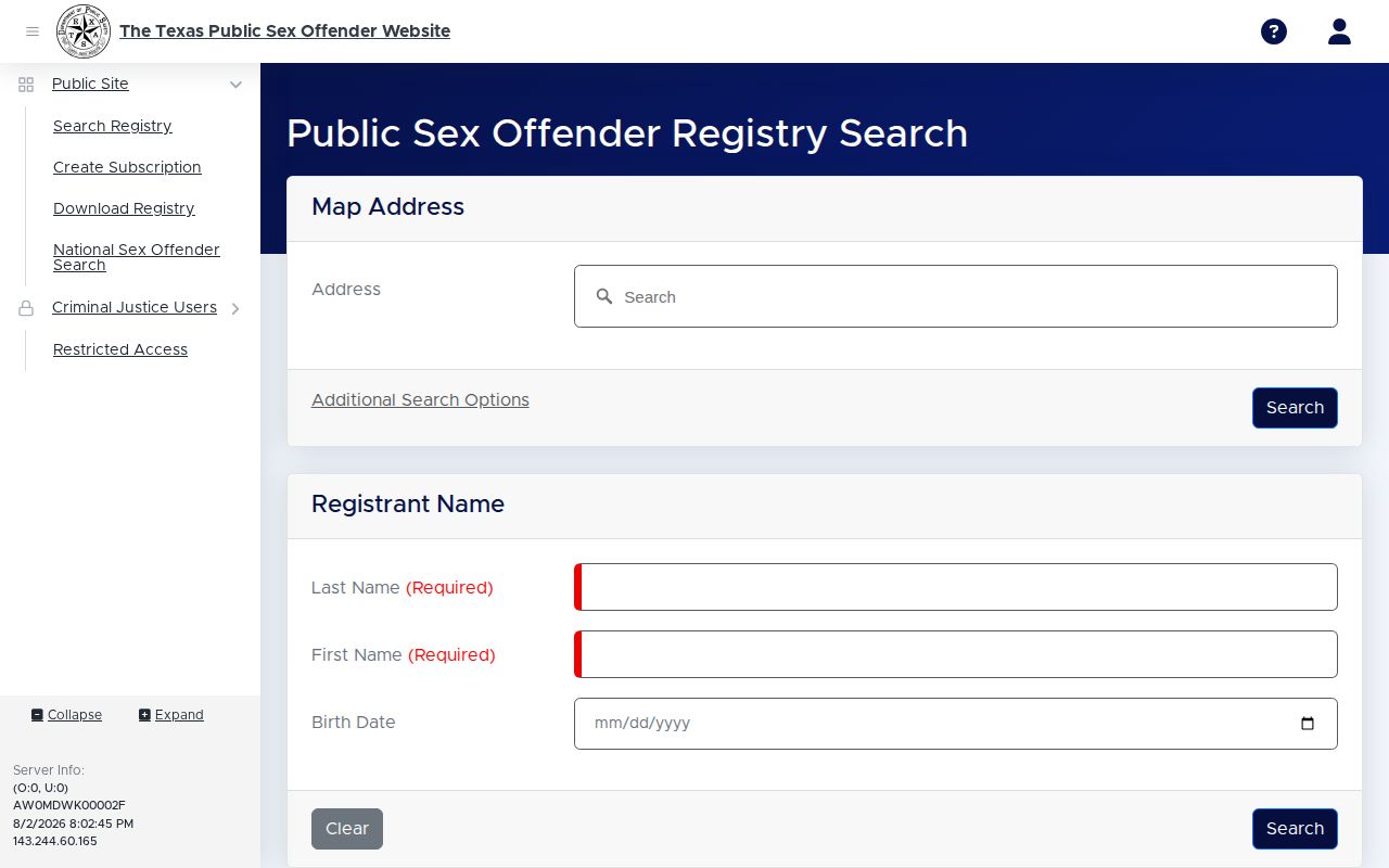 Texas DPS registry search for Lubbock County released inmate photo records